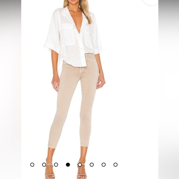 MOTHER Pants - Mother Denim “The Looker” crop soft corduroy pants in ivory / Hopscotch